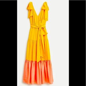 J.CREW Shoulder-tie silk maxi dress in colorblock